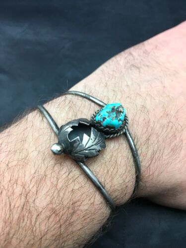 Navajo Blue Turquoise Bracelet | Sterling Silver | Authentic Native American Handmade | 4416