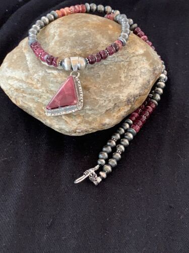 Navajo Purple Spiny Oyster Pendant Necklace | Sterling Silver Pearls | Authentic Native American Handmade | 4595