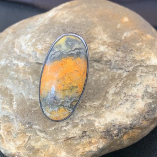 Navajo Bumble Bee Jasper Ring | Sterling Silver | Sz 8 Adjustable | Authentic Native American Handmade | 11538