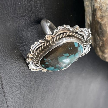Navajo Blue Spiderweb Turquoise Ring | Sterling Silver | Sz 7 | Authentic Native American Handmade | 10510