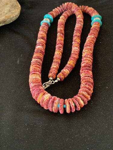 Authentic Native American Navajo Necklace | Purple Spiny Oyster & Turquoise | Sterling Silver Navajo Pearls | 36"