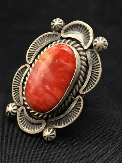 Native American Navajo Spiny Oyster Ring | Sterling Silver | Sz 7 | 4191