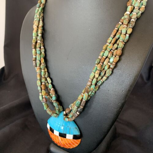Native American Santo Domingo Shell Green Turquoise Necklace | 5 Strand | 38" | 12055