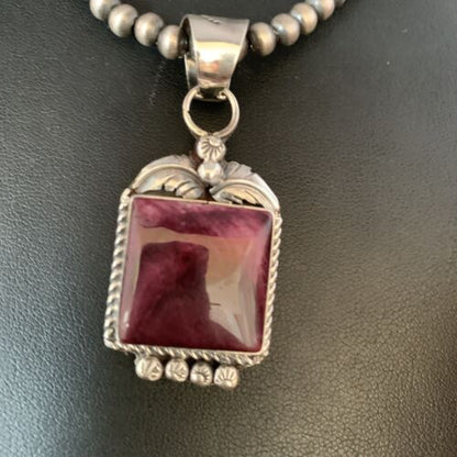 Navajo Purple Spiny Necklace Pendant | Sterling Silver | Authentic Native American Handmade | 13625