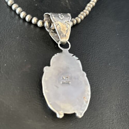 Navajo Pearls Necklace with Orange Spiny Oyster Pendant | Sterling Silver | Authentic Native American Handmade | 14720