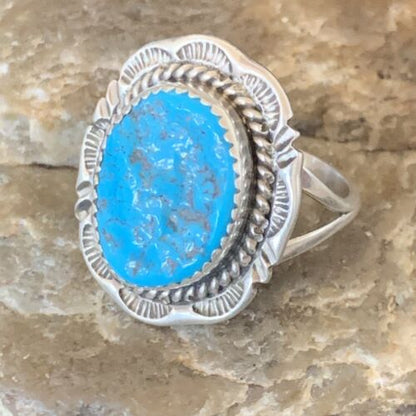 Navajo Blue Kingman Turquoise Ring | Sterling Silver | Sz 9 | 12953