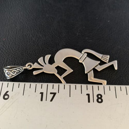 Navajo Kokopelli Pendant | Handmade Stamped Sterling Silver | 2.25" | 14041