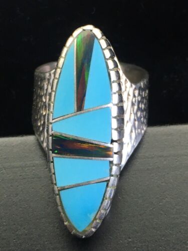 Native American Women's Navajo Opal & Turquoise Inlay Ring | Sterling Silver | Sz 6.5 | 1606
