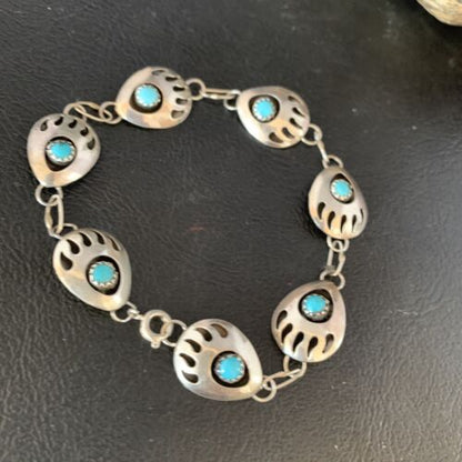 Navajo Shadowbox Bear Paw Link Bracelet | Sterling Silver | Authentic Native American Handmade | 13618