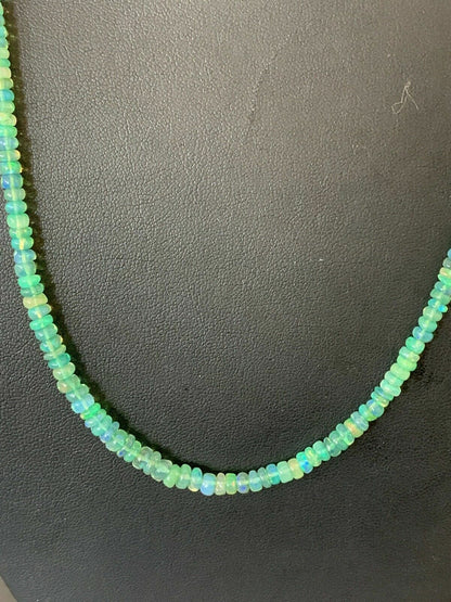 Southwestern Women's Necklace | Sterling Silver | Green Fire Faux Opal Beads | 18" | 00182
