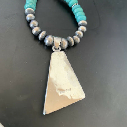 Authentic Native American Navajo Sterling Silver Pendant | Blue Turquoise & Opal Inlay Necklace | 11475
