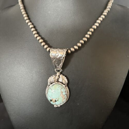 Navajo Blue Golden Hills Pendant Necklace | Sterling Silver | Authentic Native American Handmade | 14651