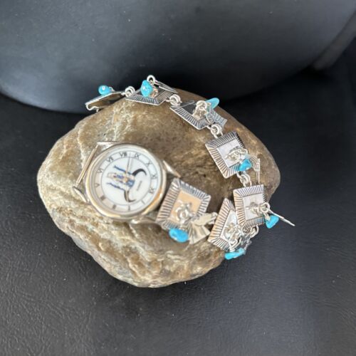 Authentic Navajo Men's Blue Turquoise Wristwatch | Sterling Silver Tips | Native American Jewelry | 14397
