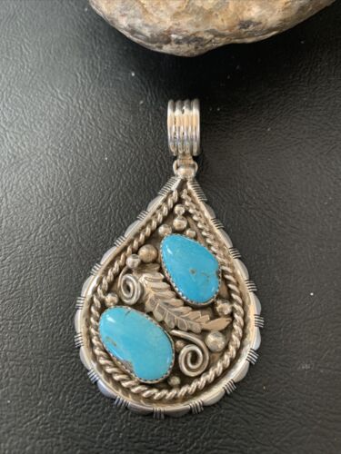 Southwestern Blue Turquoise Cluster Pendant | Authentic Men's Sterling Silver | Multi-Stone | 3" | 02104