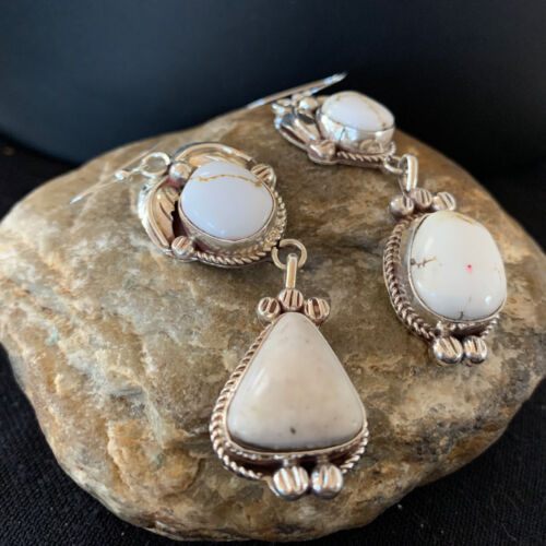 Navajo White Buffalo Turquoise Dangle Earrings | Sterling Silver | 2.50" | Authentic Native American Handmade | 1662