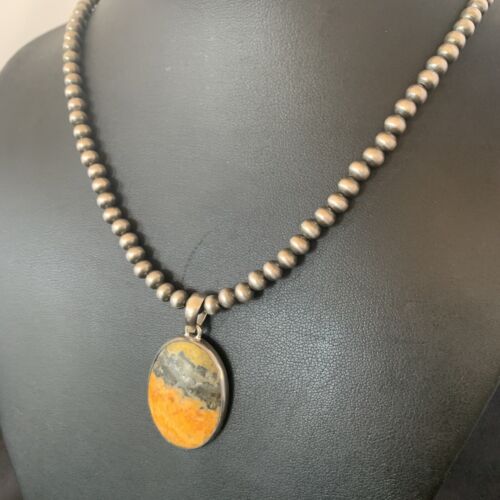 Navajo Bumblebee Jasper Pendant Necklace | Sterling Silver | Authentic Native American Handmade | 12731