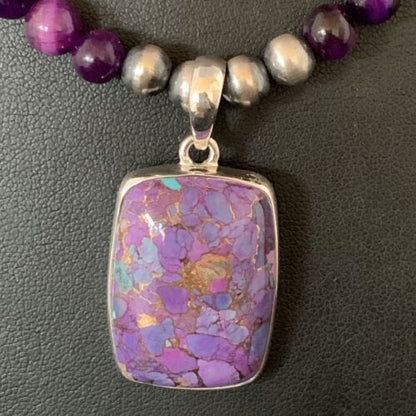 Navajo Pearl Purple Mojave Turquoise Onyx Pendant Necklace | Sterling Silver | Native American Handmade | 13402