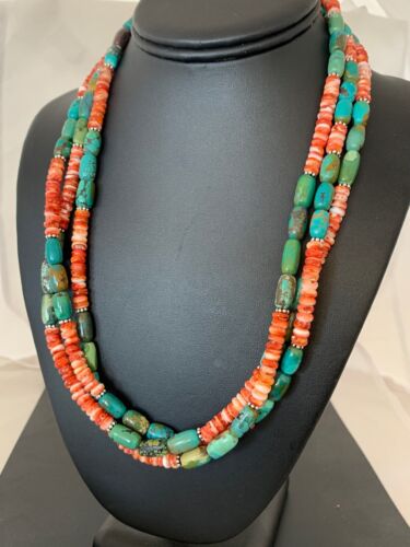 Navajo Green Turquoise Spiny Necklace Set | Sterling Silver | Authentic Native American Handmade | 2979 - Masha USA