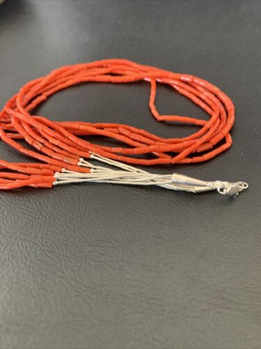 Southwestern Natural Red Coral Heishi Necklace | 5 Strand | Sterling Silver | 20" | 1217