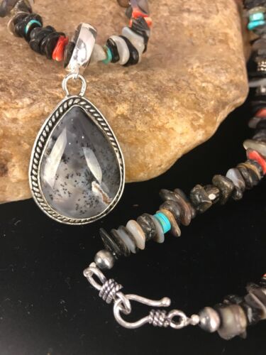 Navajo Turquoise Spiny Oyster Abalone Pendant Necklace | Sterling Silver | Authentic Native American Handmade | 11886