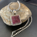 Navajo Pear Purple Spiny Oyster Pendant Necklace | Sterling Silver | Authentic Native American Handmade | 10951