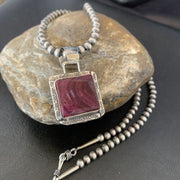 Navajo Pear Purple Spiny Oyster Pendant Necklace | Sterling Silver | Authentic Native American Handmade | 10951
