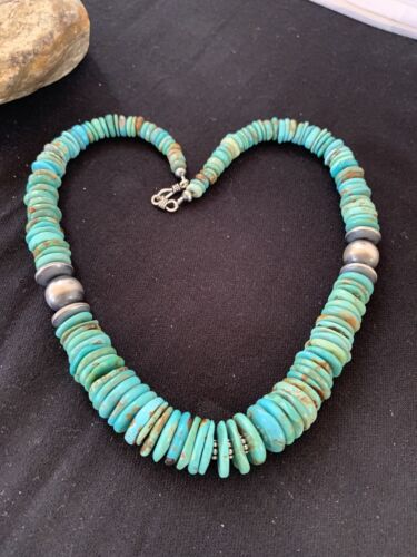 Navajo Sterling Silver Graduated Blue Green Turquoise Necklace | Authentic Native American | 24" | 248