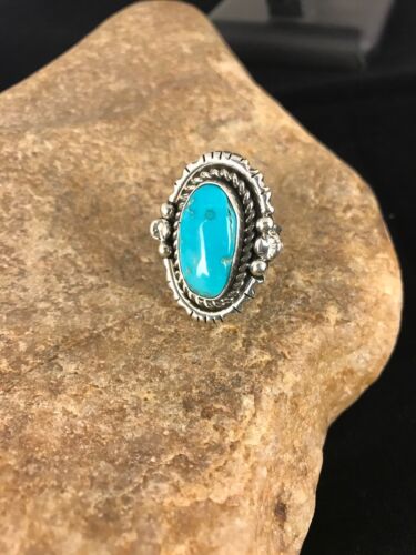 Navajo Kingman Turquoise Ring | Sterling Silver | Sz 8 | Authentic Native American Handmade | Yazzie | 8130