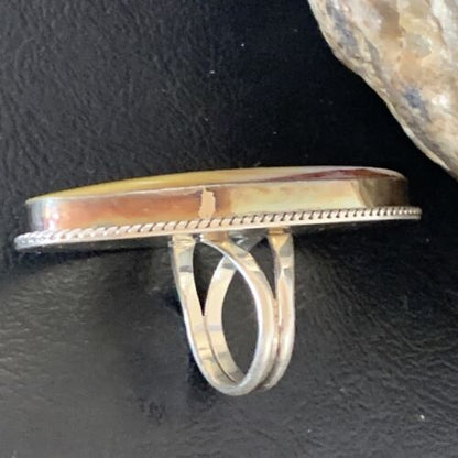 Native American Navajo Gold Yellow Mother of Pearl Inlay Ring | Sterling Silver | Sz 7 | 12937