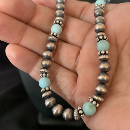 Navajo Pearls Dry Creek Turquoise Bead Necklace | Sterling Silver | 22" | 13164