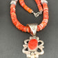 Navajo Red Spiny Oyster Pendant Necklace | Sterling Silver | Authentic Native American Handmade | 4783