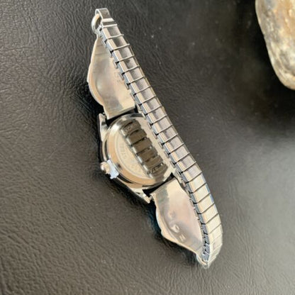 Authentic Native American Zuni Sterling Silver Watch Tips | Onyx, Coral, Turquoise Inlay | Women's | 11577