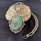 Men's Navajo Pearls Necklace Pendant | Sterling Silver | Blue Turquoise #8 | Authentic Native American Handmade | 526