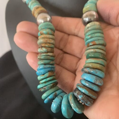 Navajo Blue Green Turquoise Necklace | Sterling Silver | Authentic Native American | 22" | Graduated | 11899