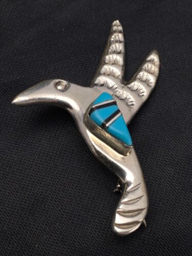 Navajo Hummingbird Inlay Pin | Turquoise | Sterling Silver | Authentic Native American Handmade | 2903