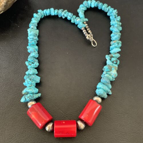 Navajo Sterling Silver Graduated Kingman Nugget Turquoise Necklace | Authentic Native American | 18" | 11836