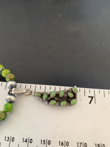 Navajo Green Gaspeite Turquoise Multi-Stone Pendant | Authentic Native American Sterling Silver | 12269