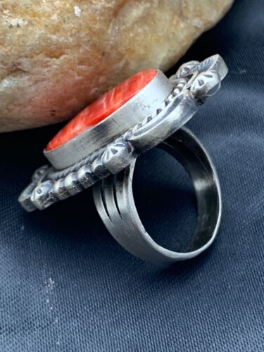 Native American Men's Spiny Oyster Ring | Navajo Sterling Silver | Sz 7.5 | 4287