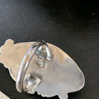 Navajo Blue Kingman Turquoise Ring | Sterling Silver Feather | Sz 9.5 | 10854