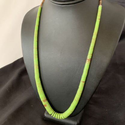 Navajo Green Gaspeite Shell Necklace | Sterling Silver | Authentic Native American | 22" | 11466