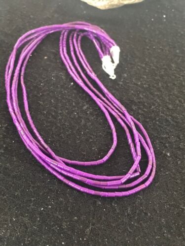 Navajo Sugilite 5-Strand Stabilized Tube Heishi Necklace | Sterling Silver | Authentic Native American Handmade | 8489