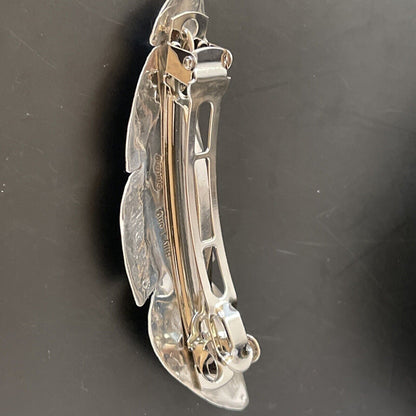 Women's Navajo Sterling Silver Feather Barrette | White Opal Inlay | Handmade | 4" | 2078
