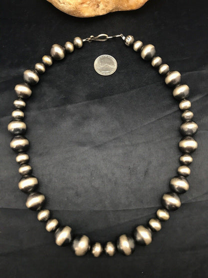 Navajo Pearls Graduated Sterling Silver Bead Necklace | Single Strand | Southwestern Native American | 20"