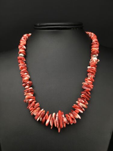 Navajo Red Spiny Oyster Necklace | Sterling Silver | Authentic Native American | 18" | 4767