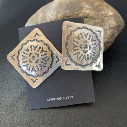 Navajo Sterling Silver Stamped Earrings | Authentic Native American Handmade | 1667