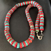 Southwestern Men's Heishi Turquoise Coral Necklace | Sterling Silver | Authentic Native American Handmade | 23" | 13927
