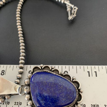 Native American Navajo Blue Lapis Pendant Necklace | Sterling Silver | Authentic Handmade | 11849 - Masha USA