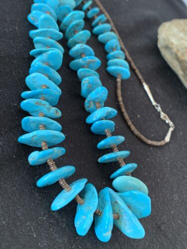Navajo Sleeping Beauty Turquoise Nugget Necklace | Sterling Silver | Graduated | Authentic Native American | 26" | 511