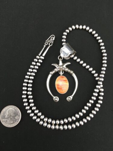 Navajo Pearl Spiny Oyster Naja Pendant | Sterling Silver | 3" | Authentic Native American Handmade | 1307