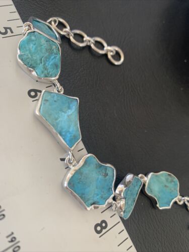 Navajo Blue Kingman Turquoise Rough Link Bracelet | Sterling Silver | 8" | 11648